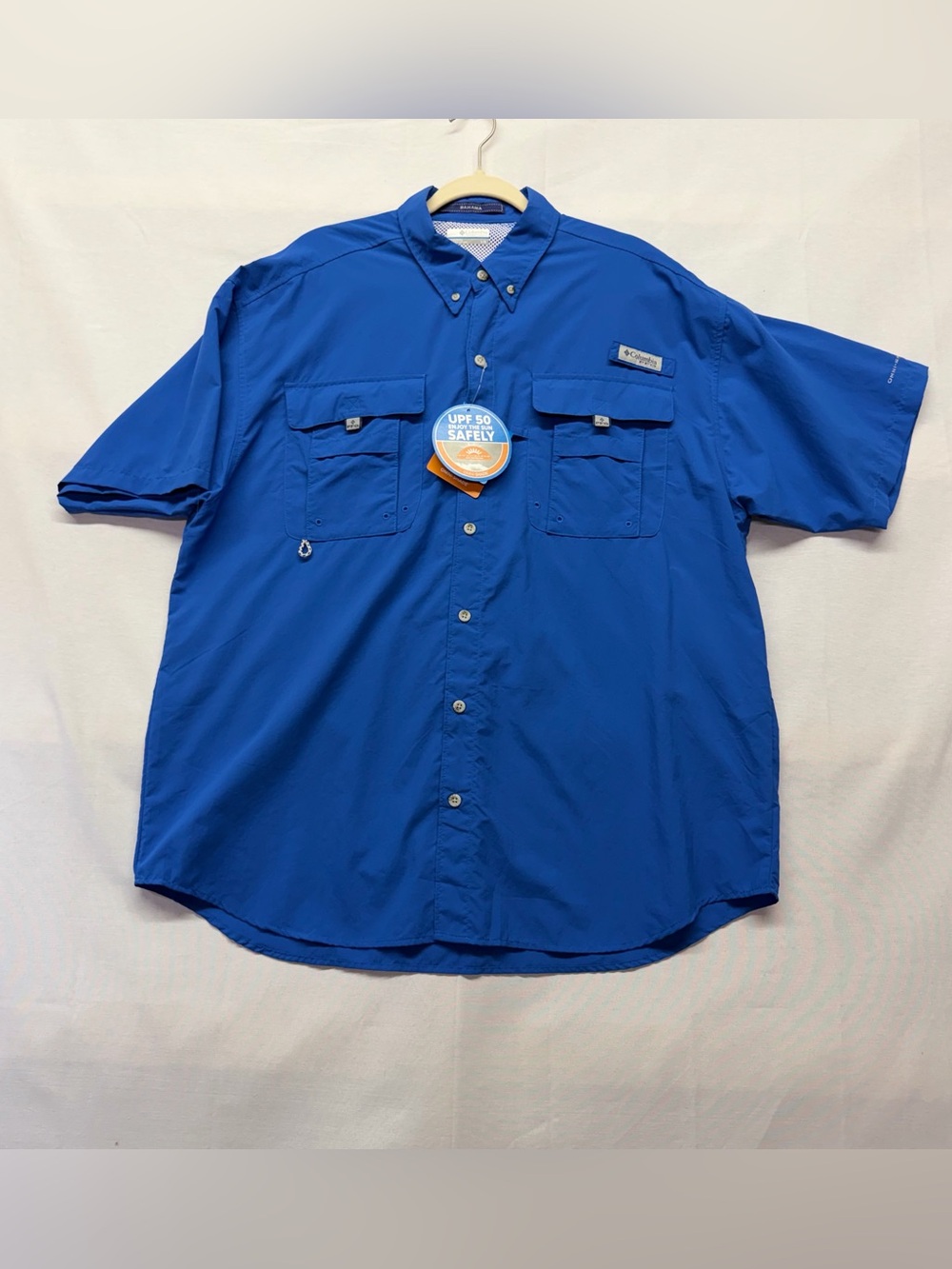 Columbia Bahama Royal Blue PFG Short-Sleeve Fishing Shirt Vented UPF 50 SZ Large